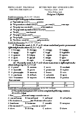 Đề thi Olympic môn Tiếng Anh Lớp 8 - Năm học 2014-2015 - Trường THCS Kim An (Có đáp án)